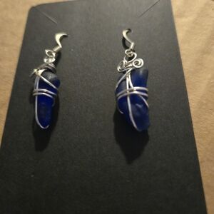 Artisan Blue and Silver Wrapped Earrings